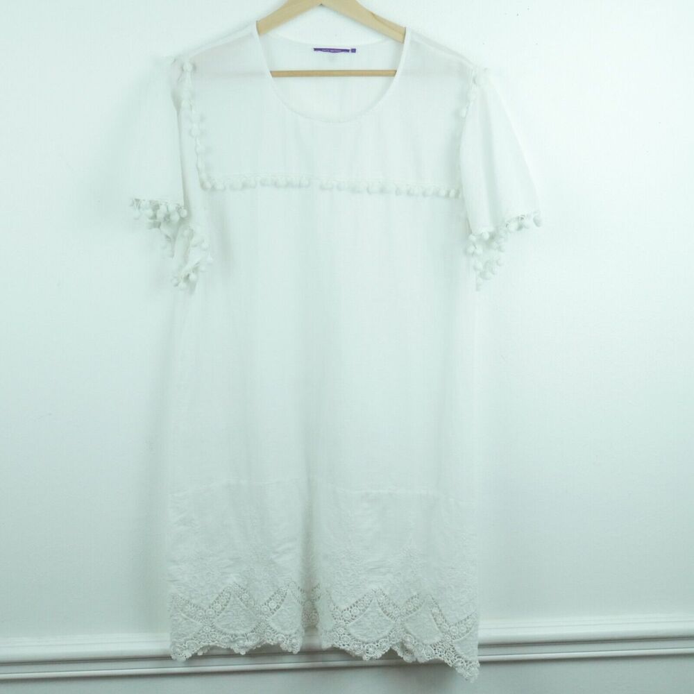 Amita Naithani Large Swim Cover Up White Sheer Cotton Dainty Lace Boho Vacation